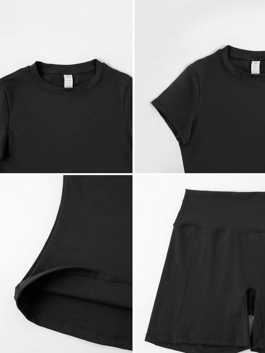 Women's Simple Solid Color Short Sleeve Shorts Sports Suit Summer