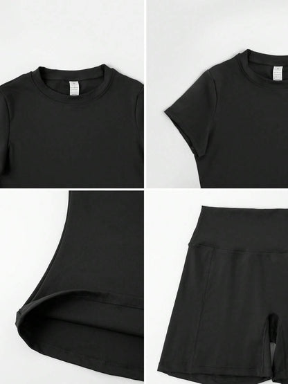Women's Simple Solid Color Short Sleeve Shorts Sports Suit Summer