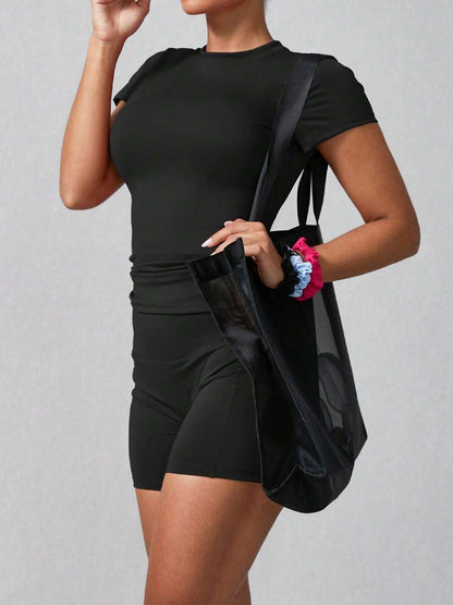 Women's Simple Solid Color Short Sleeve Shorts Sports Suit Summer