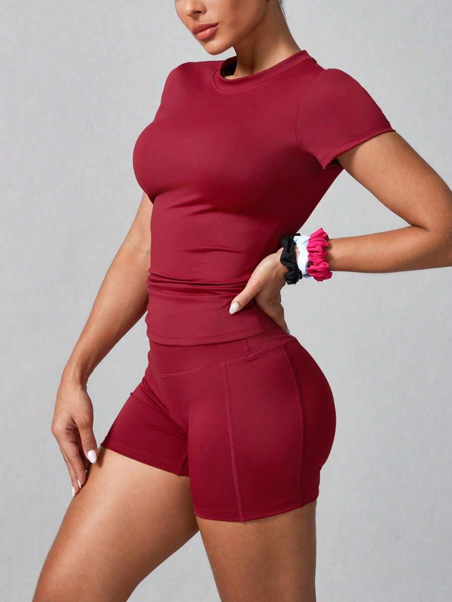 Women's Simple Solid Color Short Sleeve Shorts Sports Suit Summer