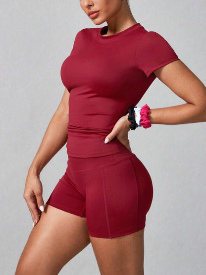 Women's Simple Solid Color Short Sleeve Shorts Sports Suit Summer