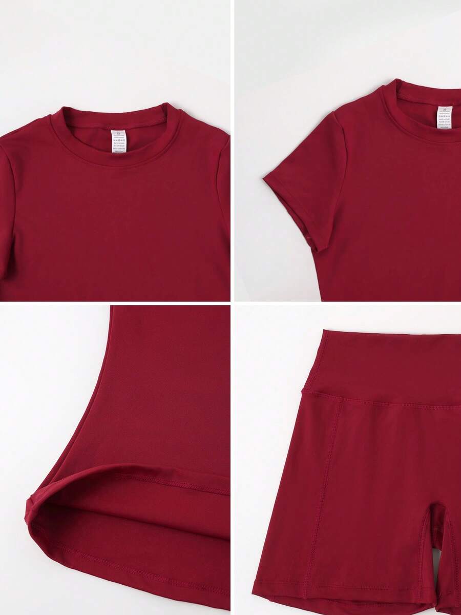 Women's Simple Solid Color Short Sleeve Shorts Sports Suit Summer