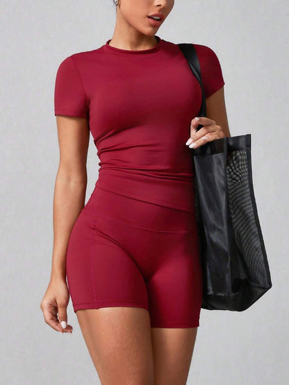 Women's Simple Solid Color Short Sleeve Shorts Sports Suit Summer