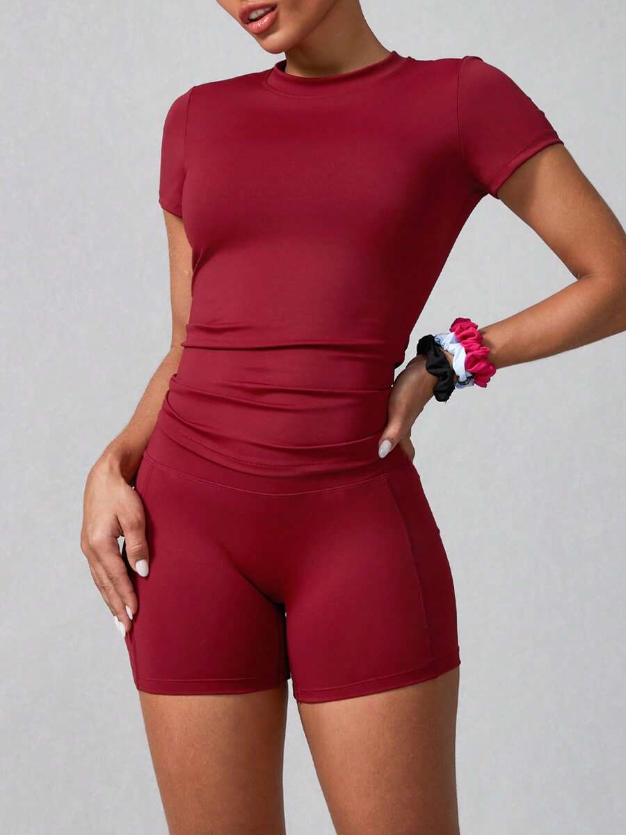 Women's Simple Solid Color Short Sleeve Shorts Sports Suit Summer