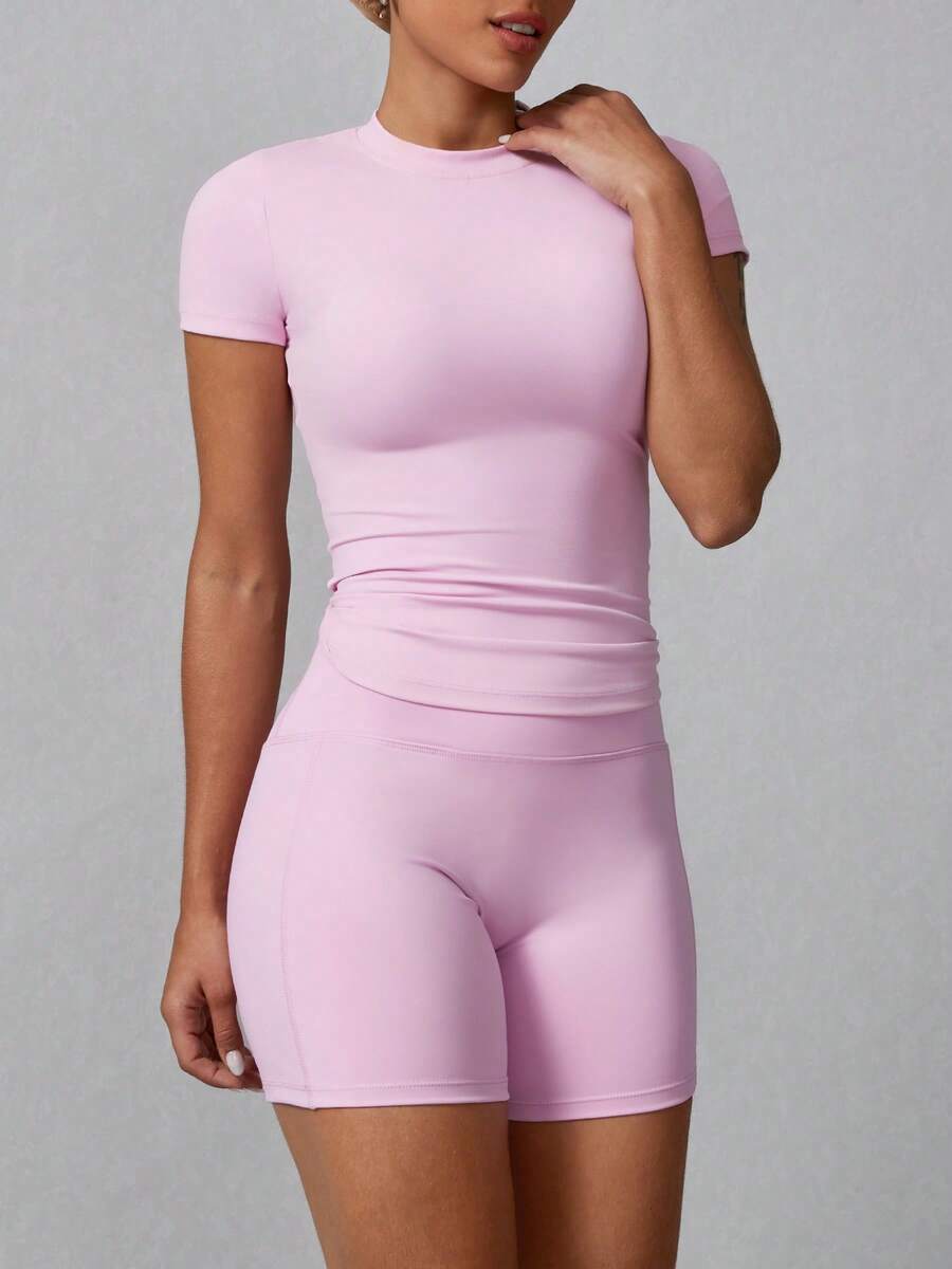 Women's Simple Solid Color Short Sleeve Shorts Sports Suit Summer