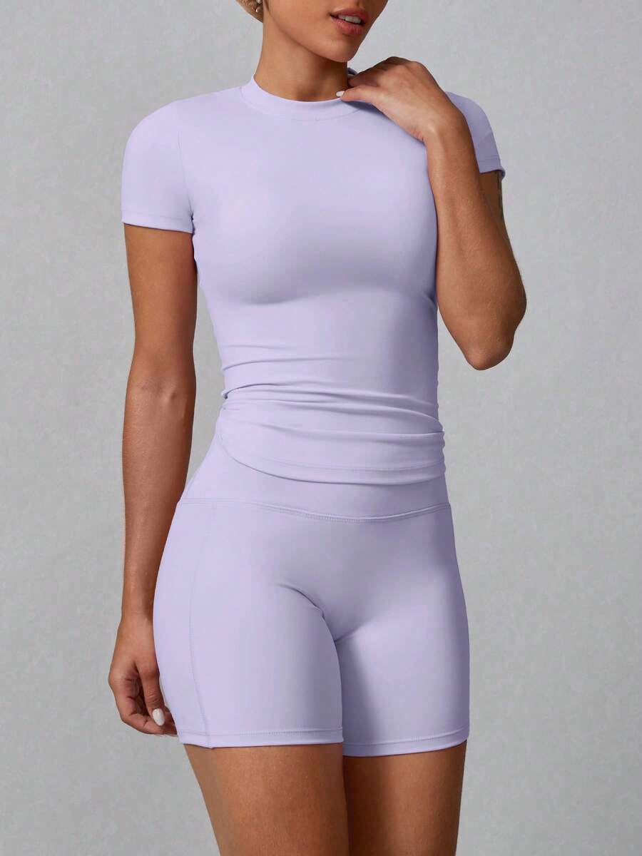 Women's Simple Solid Color Short Sleeve Shorts Sports Suit Summer