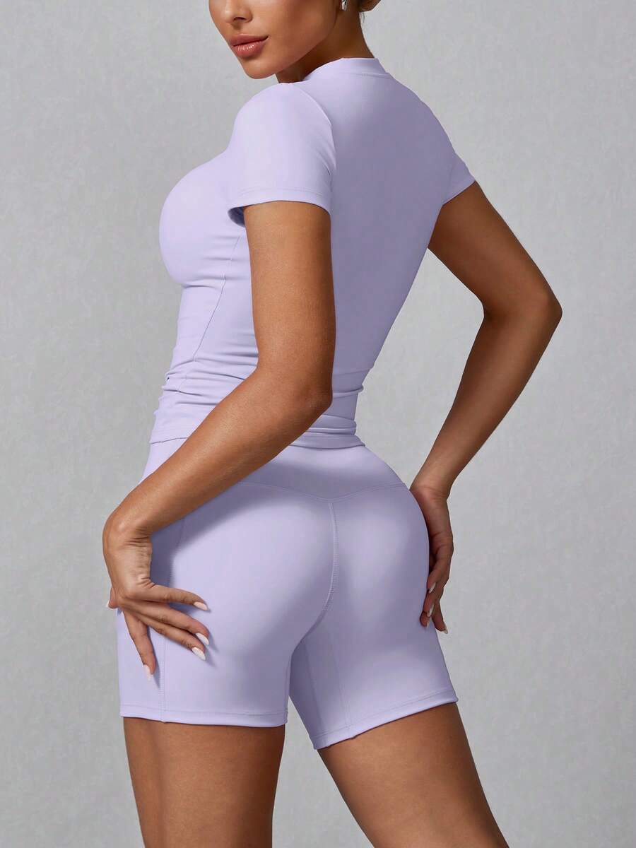 Women's Simple Solid Color Short Sleeve Shorts Sports Suit Summer