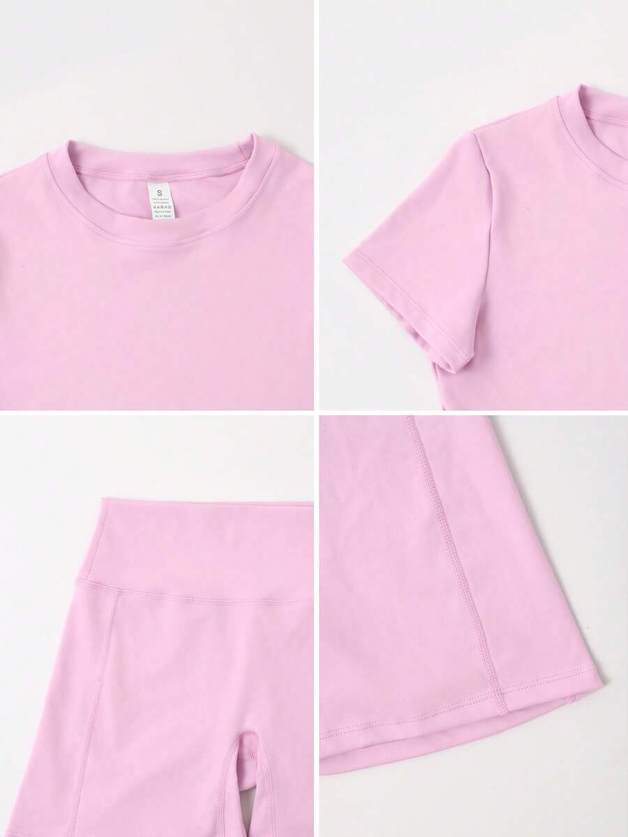 Women's Simple Solid Color Short Sleeve Shorts Sports Suit Summer