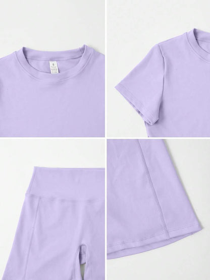 Women's Simple Solid Color Short Sleeve Shorts Sports Suit Summer