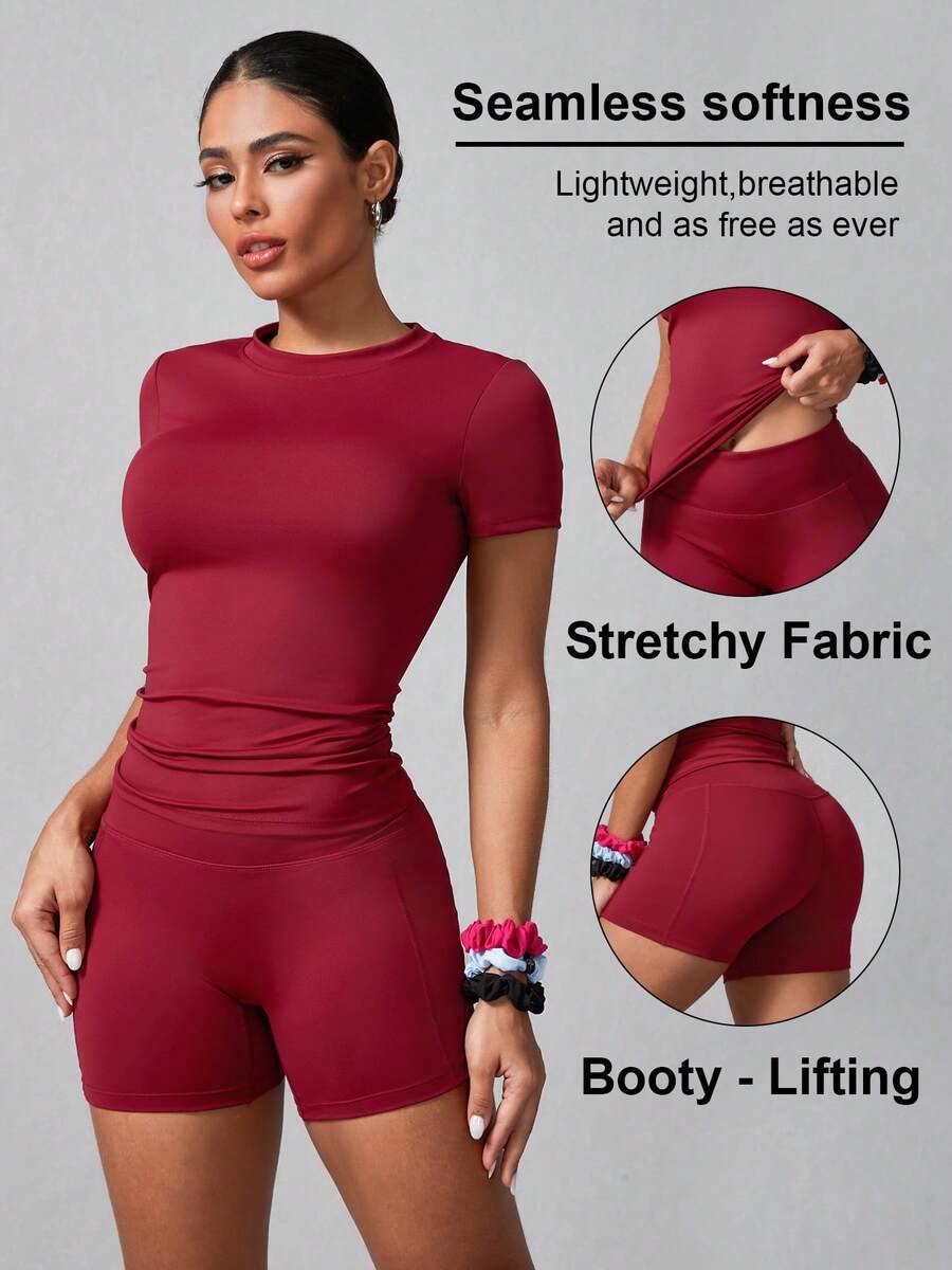 Women's Simple Solid Color Short Sleeve Shorts Sports Suit Summer