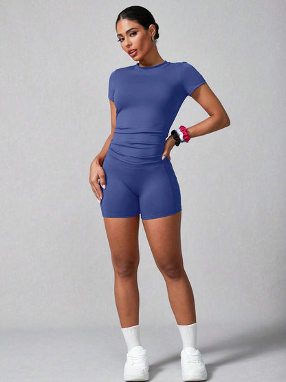 Women's Simple Solid Color Short Sleeve Shorts Sports Suit Summer