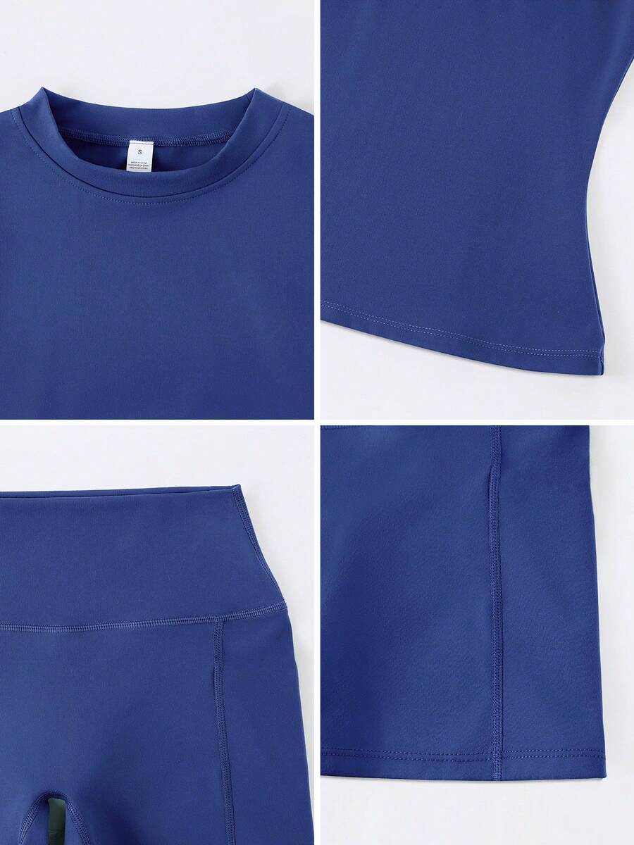 Women's Simple Solid Color Short Sleeve Shorts Sports Suit Summer
