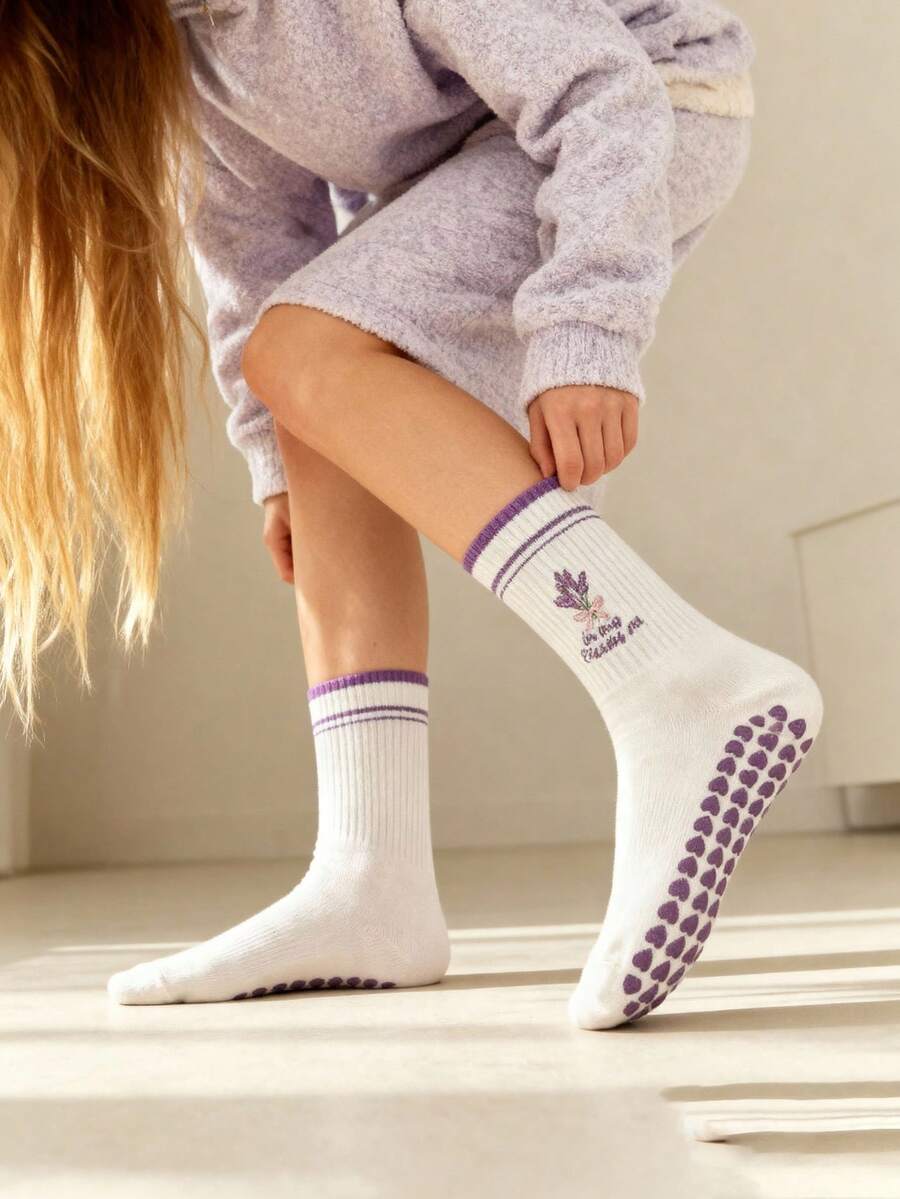 EU Size 36-43, 1 Pair/Women's Pilates Non-Slip Socks, Yoga Non-Slip Socks, Cute Ballet Non-Slip Sports Socks