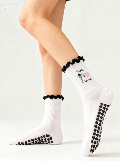 EU Size 36-43, 1 Pair/Women's Pilates Non-Slip Socks, Yoga Non-Slip Socks, Cute Ballet Non-Slip Sports Socks