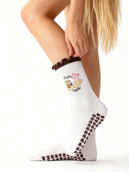 EU Size 36-43, 1 Pair/Women's Pilates Non-Slip Socks, Yoga Non-Slip Socks, Cute Ballet Non-Slip Sports Socks