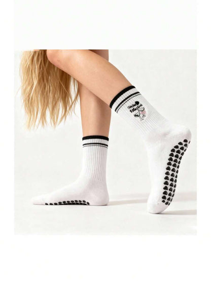 EU Size 36-43, 1 Pair/Women's Pilates Non-Slip Socks, Yoga Non-Slip Socks, Cute Ballet Non-Slip Sports Socks