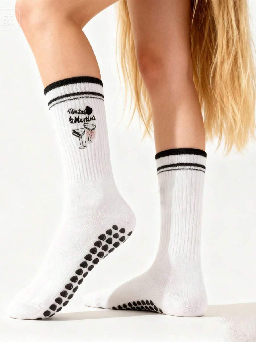 EU Size 36-43, 1 Pair/Women's Pilates Non-Slip Socks, Yoga Non-Slip Socks, Cute Ballet Non-Slip Sports Socks