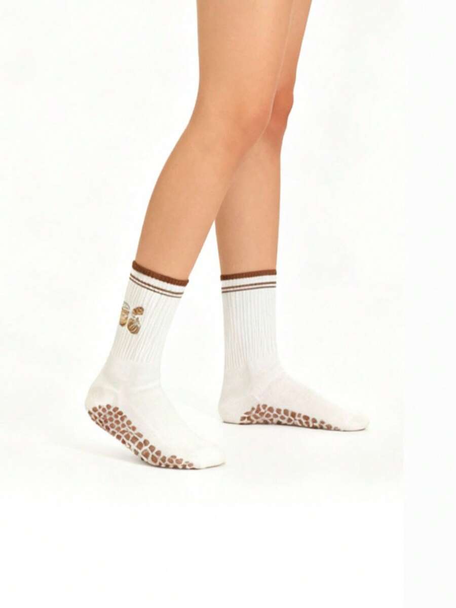 EU Size 36-43, 1 Pair/Women's Pilates Non-Slip Socks, Yoga Non-Slip Socks, Cute Ballet Non-Slip Sports Socks