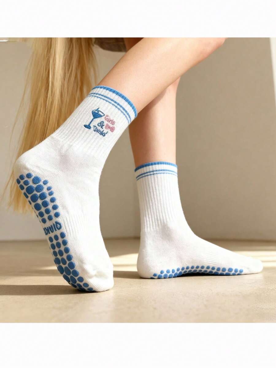 EU Size 36-43, 1 Pair/Women's Pilates Non-Slip Socks, Yoga Non-Slip Socks, Cute Ballet Non-Slip Sports Socks