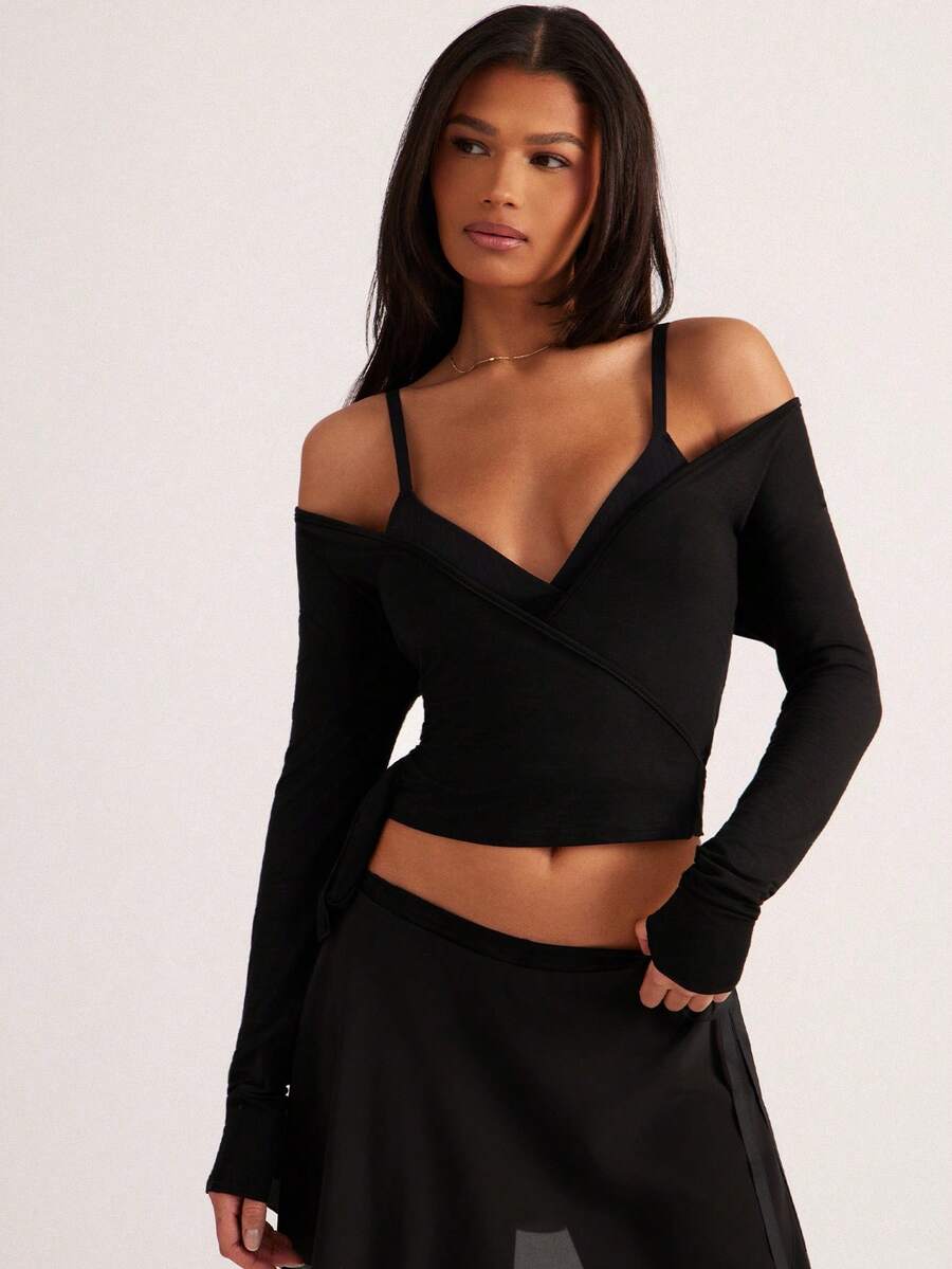 Eassivo Eassivo 2PCS Women's Textured Lightweight V-Neck Long Sleeve Adjustable Tie Wrap Top, Casual Sports Tee For Daily Wear Women's Yoga Tops Women's Long Sleeve Workout Tops Gym Shirts For Women Sexy Gym Criss Cross Women Tops Criss Cross Long Sleeve