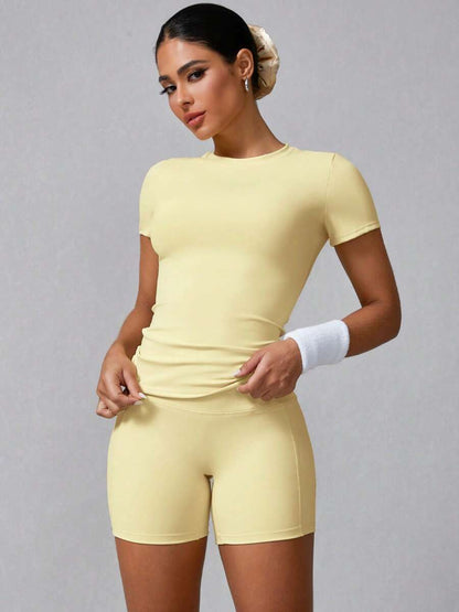Women's Simple Solid Color Short Sleeve Shorts Sports Suit Summer