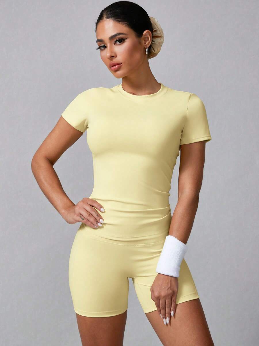 Women's Simple Solid Color Short Sleeve Shorts Sports Suit Summer