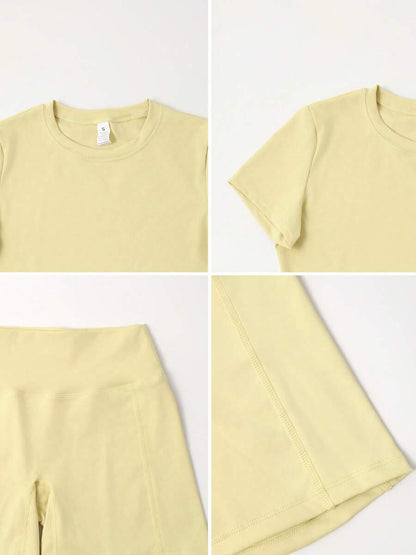 Women's Simple Solid Color Short Sleeve Shorts Sports Suit Summer