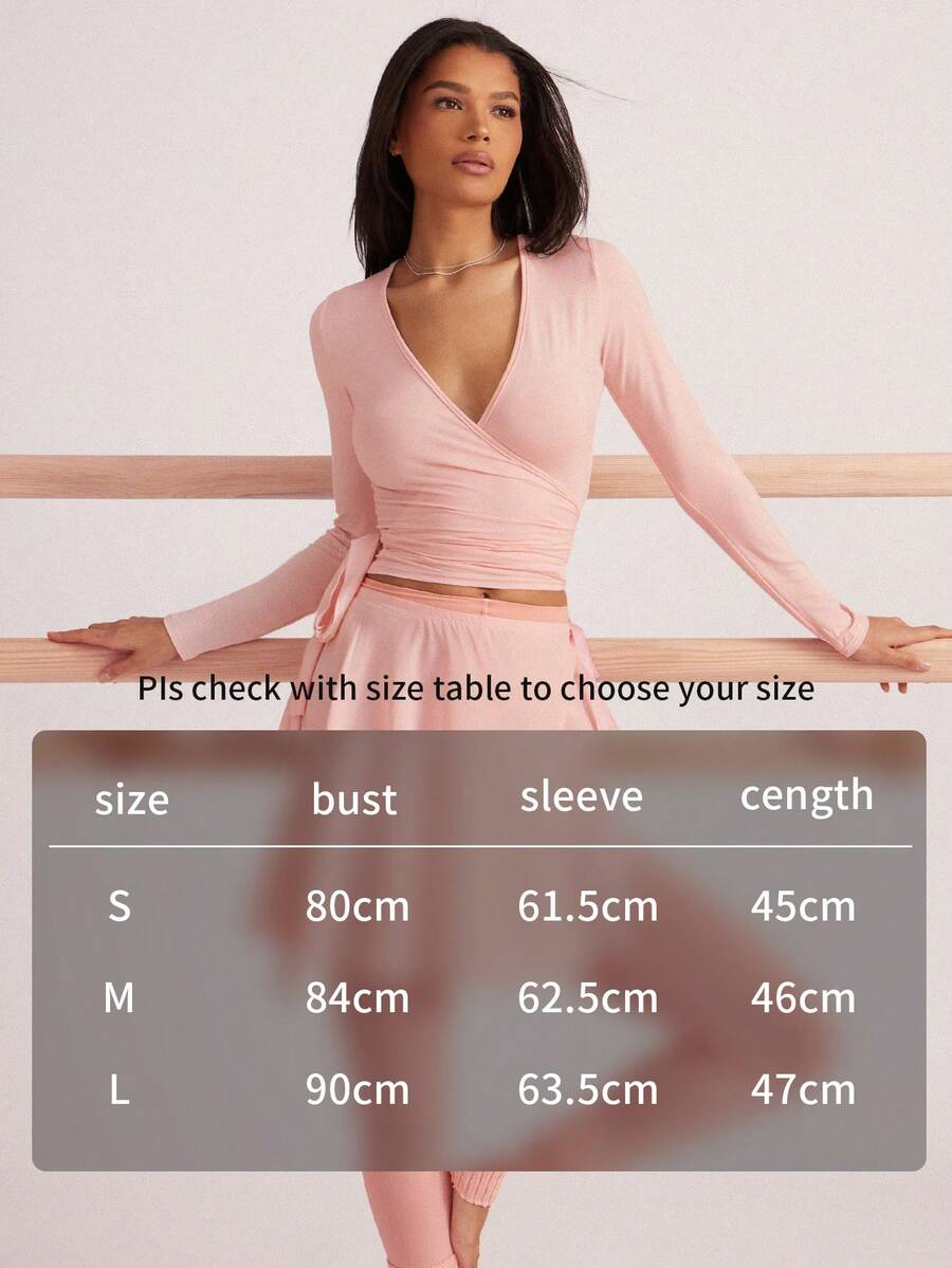 Eassivo Eassivo 2PCS Women's Textured Lightweight V-Neck Long Sleeve Adjustable Tie Wrap Top, Casual Sports Tee For Daily Wear Women's Yoga Tops Women's Long Sleeve Workout Tops Gym Shirts For Women Sexy Gym Criss Cross Women Tops Criss Cross Long Sleeve